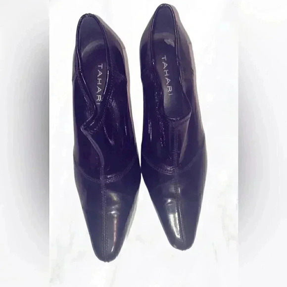 Tahari day 2 nite blck slip on trendy patent leather stretch upper pointed toe 8 - Picture 2 of 4